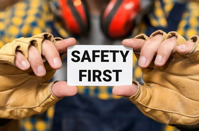 Man holding up Safety First sign